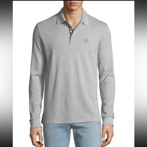 NEW Burberry Hartford Long Sleeve Polo (MEDIUM) Pale Grey 100 % AUTHENTIC❗️